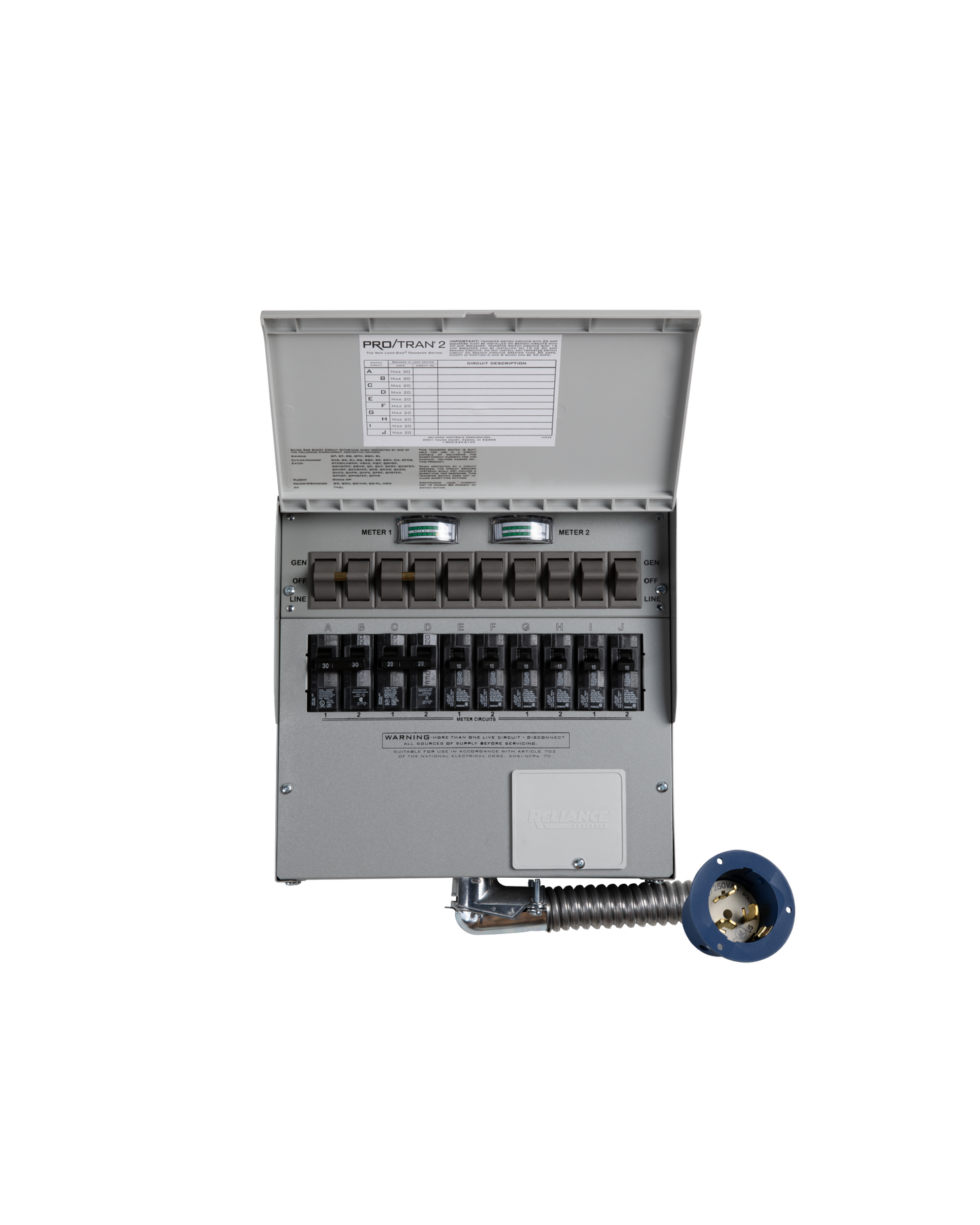 10-Circuit Manual Transfer Switch (120V/240V, 30 Amp, 10-Circuit Transfer Switch + Cable, For 2× F3000 & F3800 Plus)