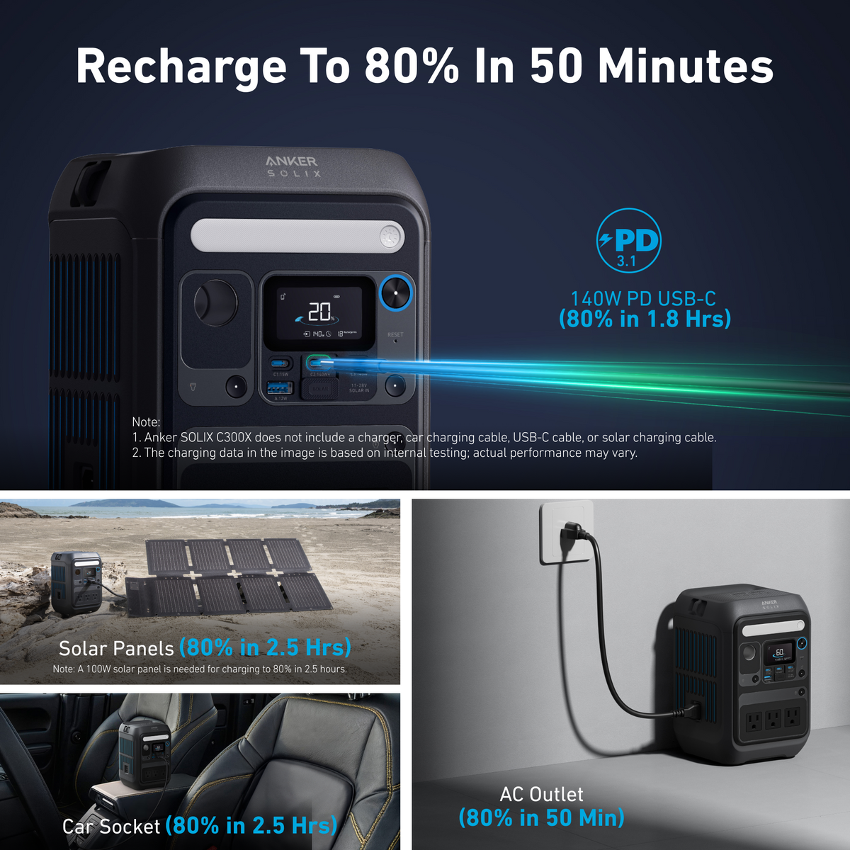 Anker SOLIX C300X Portable Power Station - 288Wh | 300W (Refurbished)