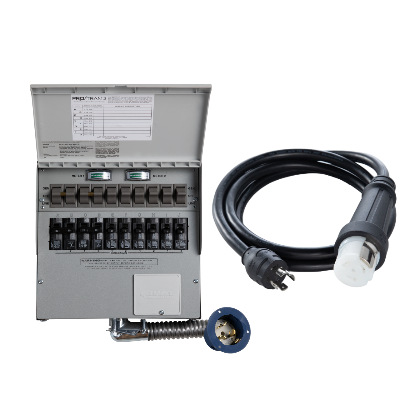 10-Circuit Manual Transfer Switch (120V/240V, 30 Amp, 10-Circuit Transfer Switch + Cable, For 2× F3000 & F3800 Plus)