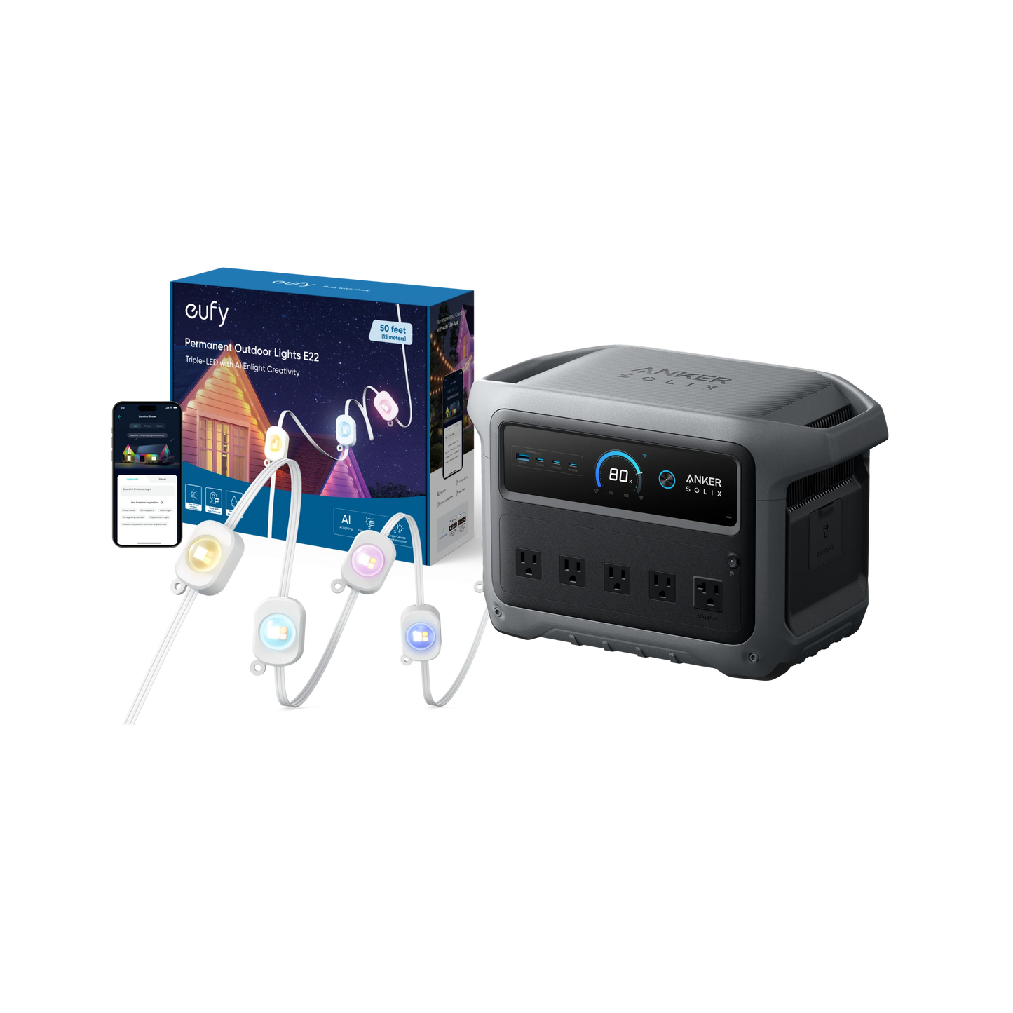 Anker SOLIX C1000 Gen 2 + eufy Permanent Outdoor Lights E22 (white)