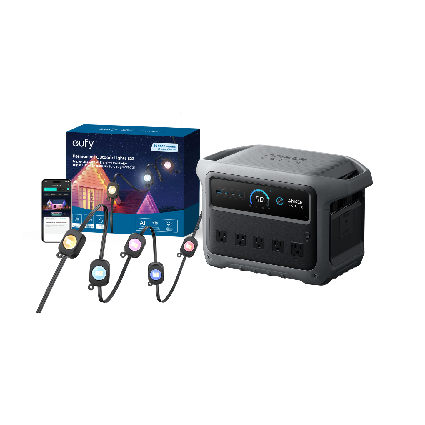 Anker SOLIX C1000 Gen 2 + eufy Permanent Outdoor Lights E22 (black)