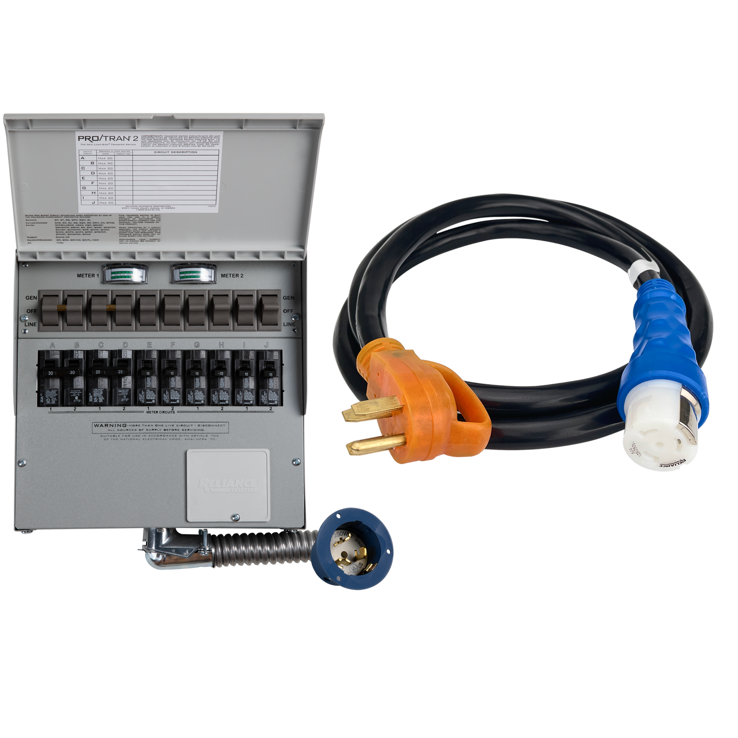 10-Circuit Manual Transfer Switch (120V/240V, 50 Amp, 10-Circuit Transfer Switch + Cable, For F3800, 2× F3800 Plus)